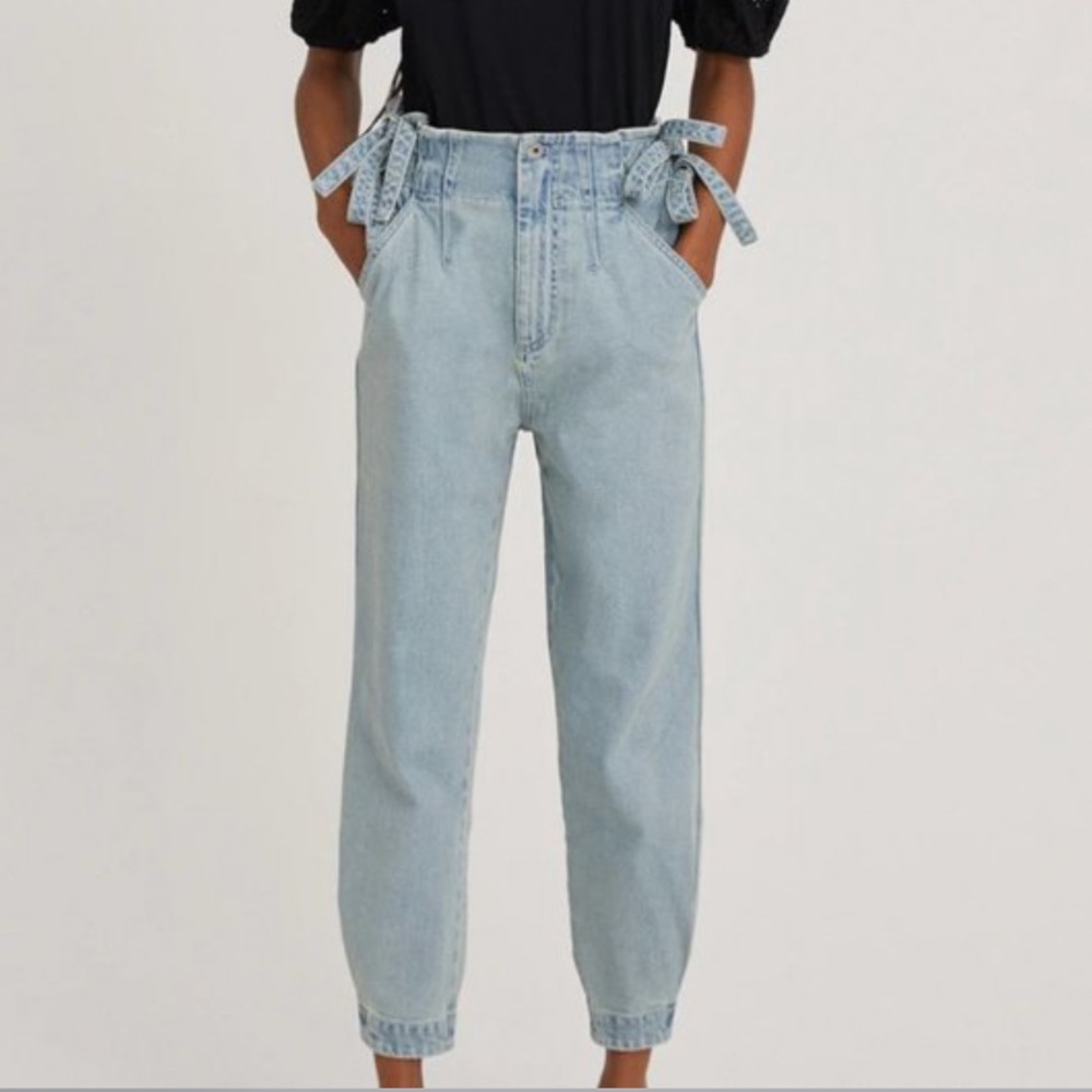 Something Navy Sky Blue Tie-Waist High Rise Jeans